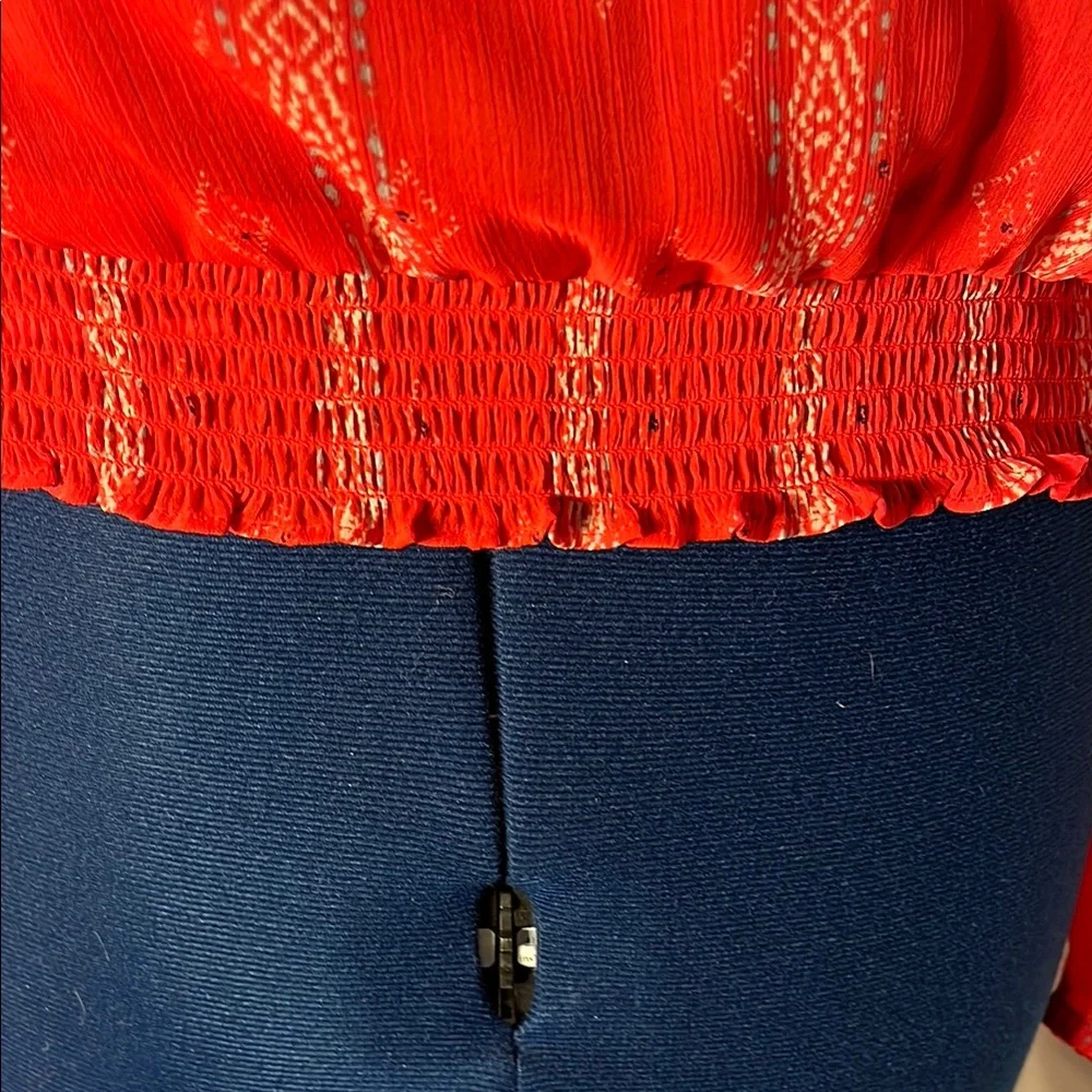 Orange Long Sleeve Tie Front Blouse - Picture 6 of 8